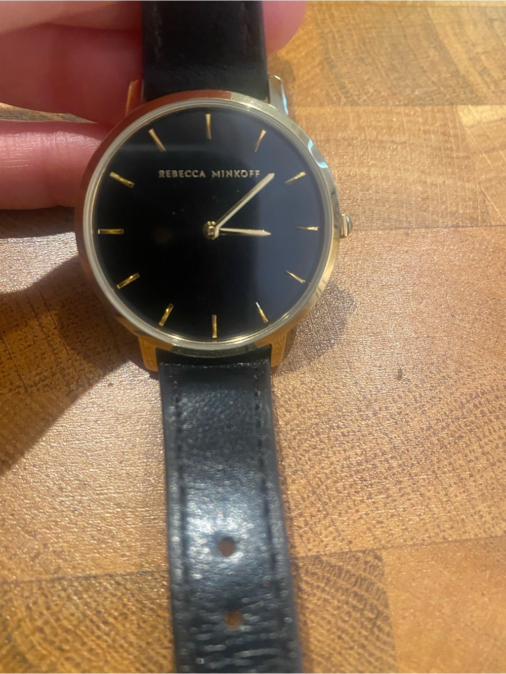 Elegant Black Rebecca Minkoff Leather Wristwatch with Gold Trim